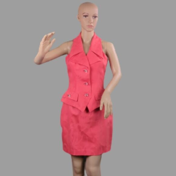 Caché Gold Label Vintage Two Piece Outfit Vest & Skirt - Picture 2 of 16